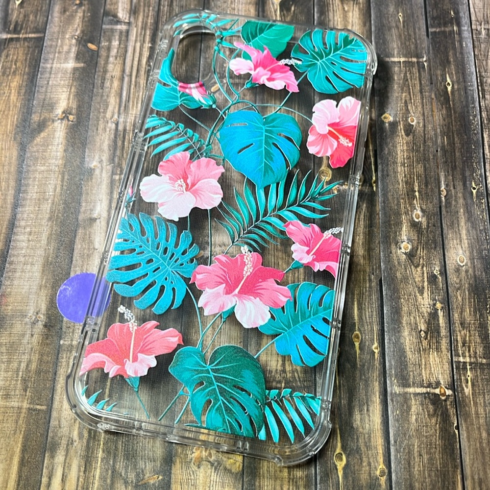 5for$10 Transparent Tropical Leafs With Pink Floral iPhone XR Phone Case NWT